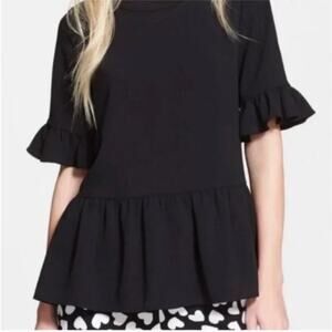 Kate Spade Linda Boxy Peplum Ruffle Top Black Shirt Blouse XL NWT Designer $228
